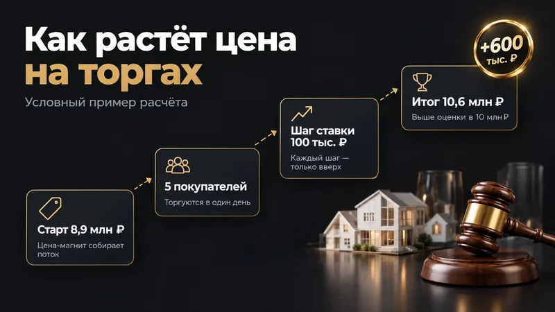 Слайд с расчётом роста цены на торгах