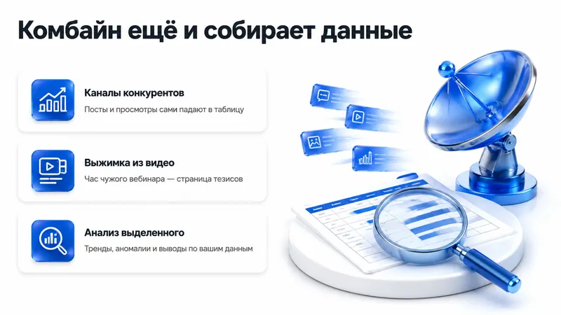 Слайд презентации ИИ Комбайна о сборе данных